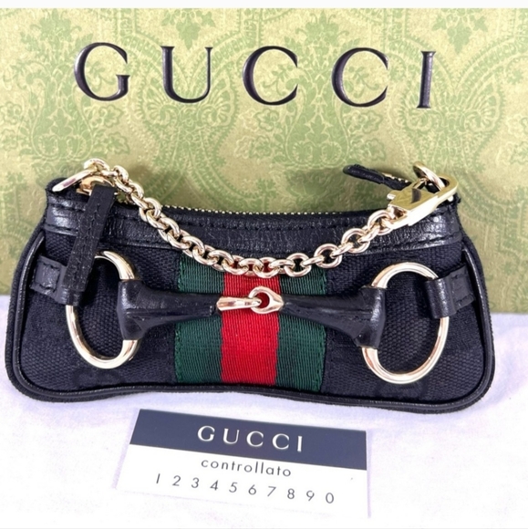 Gucci Handbags - Hard to Find GUCCI Sherry Line Horse Bit Micro Bag Accessory Pouch Made in Italy